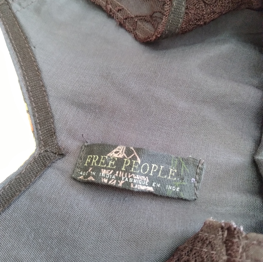 Free People Lace Strap Sleeveless Floral A-line Dress Brown Multi Tulle Trim 2 - Picture 11 of 13